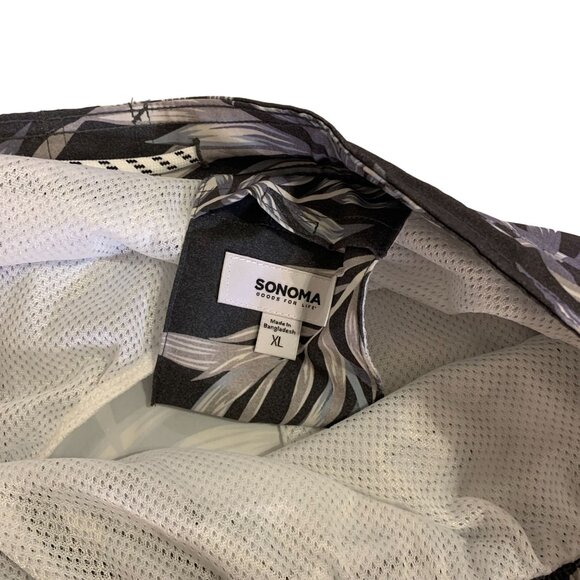 Sonoma XL Black Leaf Print Board Shorts With Stretch Waistband & 9-Inch Inseam - Picture 5 of 11